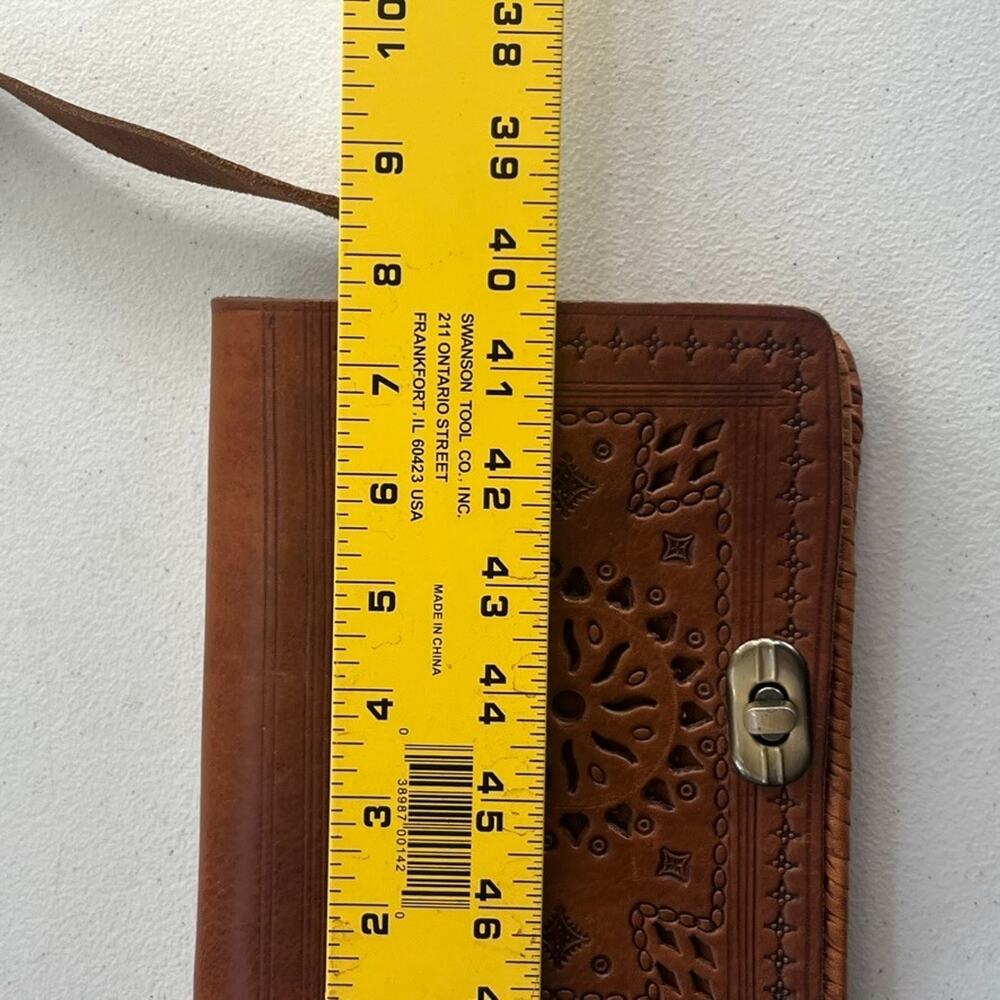Handcrafted Leather Adjustable Shoulder Bag Tooled Floral Patterns - Picture 3 of 14